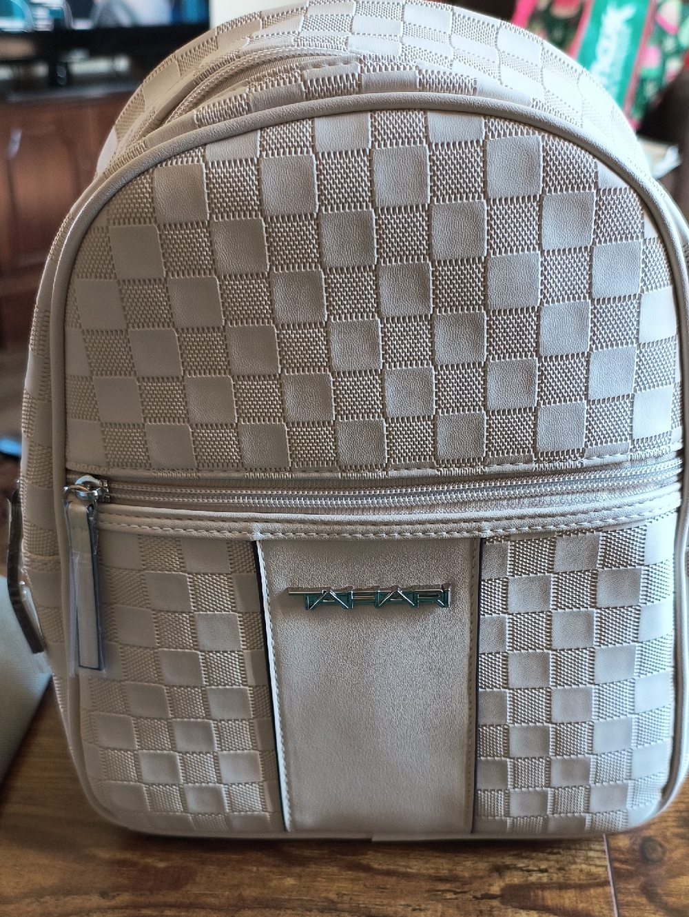 Tahari Cream Checkerboard Backpack